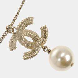 Pre Owned Chanel CC Chain Pendant Necklace Gold Artificial Pearl