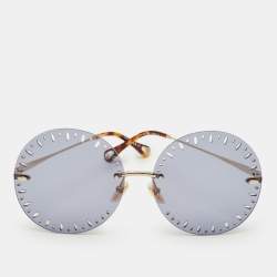 Pre Owned نظارة شمسية كلوي سي إي122/أس مستديرة كبيرة غرادينت أخضر و ذهبي