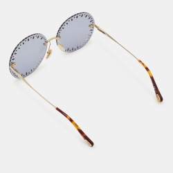 Pre Owned نظارة شمسية كلوي سي إي122/أس مستديرة كبيرة غرادينت أخضر و ذهبي