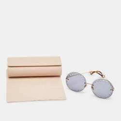 Pre Owned نظارة شمسية كلوي سي إي122/أس مستديرة كبيرة غرادينت أخضر و ذهبي