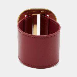 Chloe Red Leather Gold Tone Wide Bracelet