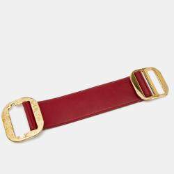 Chloe Red Leather Gold Tone Wide Bracelet