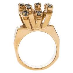 Chloe Crystal Embellished Gold Tone Cocktail Ring Size 56