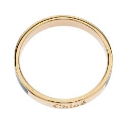 Pre Owned Chloe Blue Enamel Gold Tone Narrow Band Ring Size 54