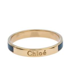 Pre Owned Chloe Blue Enamel Gold Tone Narrow Band Ring Size 54