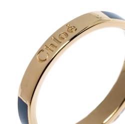 Pre Owned Chloe Blue Enamel Gold Tone Narrow Band Ring Size 54