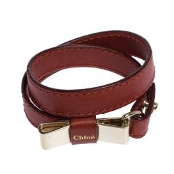 Pre Owned Chloe Leather Bow Motif Gold Tone Double Wrap Bracelet