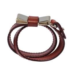 Pre Owned Chloe Leather Bow Motif Gold Tone Double Wrap Bracelet