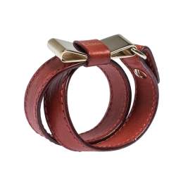 Pre Owned Chloe Leather Bow Motif Gold Tone Double Wrap Bracelet