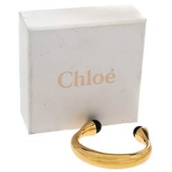 Pre Owned Chloe Darcey Black Bead Gold Tone Open Cuff Bracelet M