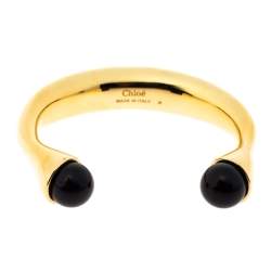 Pre Owned Chloe Darcey Black Bead Gold Tone Open Cuff Bracelet M