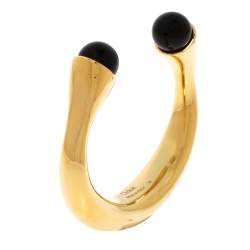 Pre Owned Chloe Darcey Black Bead Gold Tone Open Cuff Bracelet M