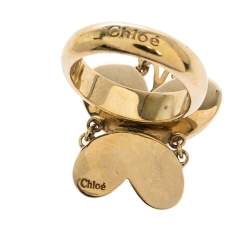 Chloe Butterfly Motif Enamel Gold Tone Ring Size 52.5