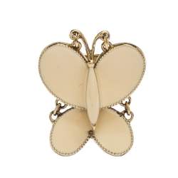 Chloe Butterfly Motif Enamel Gold Tone Ring Size 52.5