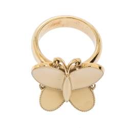 Chloe Butterfly Motif Enamel Gold Tone Ring Size 52.5