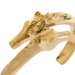 Chloé Gold Tone Double Horse Head Equestrian Open Cuff Bracelet