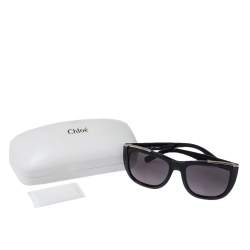 Pre Owned Chloé Black & Crystal Embellished / Dark Grey Gradient CE659SR Square Sunglasses