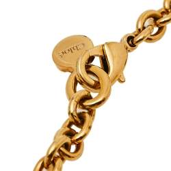 Chloe Gold Tone Metal Leather Bow Detail Chain Necklace
