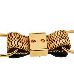 Chloe Gold Tone Metal Leather Bow Detail Chain Necklace