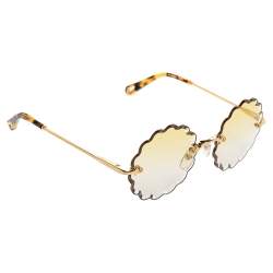 Pre Owned Chloe Yellow Acetate CE142S Scallop Round Gradient Sunglasses