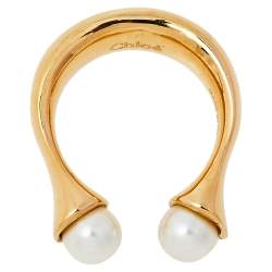 Pre Owned Chloé Gold Tone Pearl Embellished Darcey Ring Size EU 52