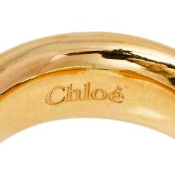 Pre Owned Chloé Gold Tone Pearl Embellished Darcey Ring Size EU 52