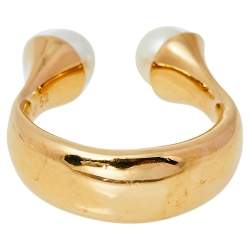 Pre Owned Chloé Gold Tone Pearl Embellished Darcey Ring Size EU 52