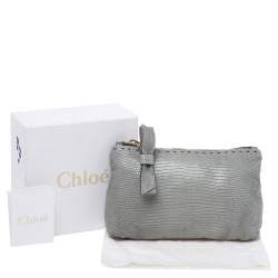Pre Owned Chloe Grey Lizard Leather Top Zip Pouch