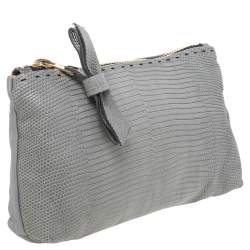 Pre Owned Chloe Grey Lizard Leather Top Zip Pouch
