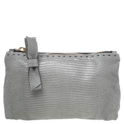 Pre Owned Chloe Grey Lizard Leather Top Zip Pouch