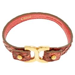Pre Owned Chloe Dark Coral Ayer Snakeskin Leather Marcie Bracelet