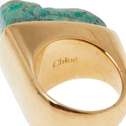 Pre Owned Chloe Green Natural Stone Gold Tone Ring Size 54.5