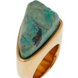 Pre Owned Chloe Green Natural Stone Gold Tone Ring Size 54.5