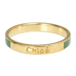 Chloé Gold Tone Green Enameled Holly Band Ring Size 54 
