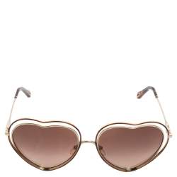 Pre Owned Chloe Gold Tone/ Brown Gradient CE131S Poppy Love Heart Sunglasses