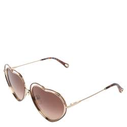 Pre Owned Chloe Gold Tone/ Brown Gradient CE131S Poppy Love Heart Sunglasses