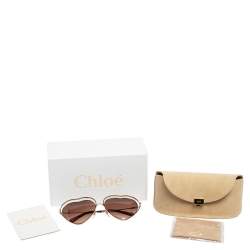 Pre Owned Chloe Gold Tone/ Brown Gradient CE131S Poppy Love Heart Sunglasses