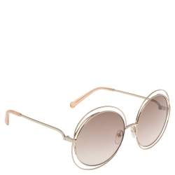 Pre Owned Chloe Pale Gold Tone/ Brown Gradient CE114S Carlina Round Sunglasses