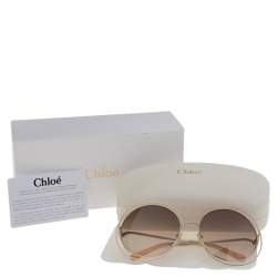 Pre Owned Chloe Pale Gold Tone/ Brown Gradient CE114S Carlina Round Sunglasses