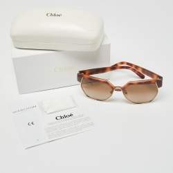 Pre Owned Chloe Havana Brown CE665S Oversized Geometric Gradient Sunglasses