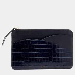 Chloe Navy Blue Croc Embossed Leather iPad Pouch