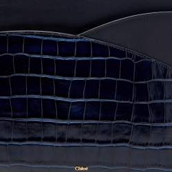 Chloe Navy Blue Croc Embossed Leather iPad Pouch