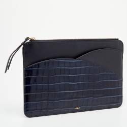 Chloe Navy Blue Croc Embossed Leather iPad Pouch