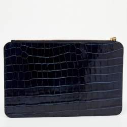 Chloe Navy Blue Croc Embossed Leather iPad Pouch