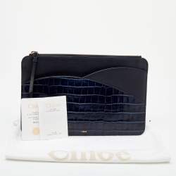 Chloe Navy Blue Croc Embossed Leather iPad Pouch