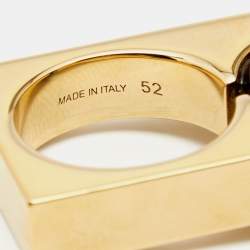 Chloe Black Composite Gold Tone Square Ring Size 55