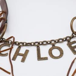 Pre Owned Chloe Brown Leather Fringe Logo Charm Belt 110CM