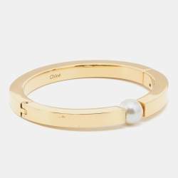 Pre Owned Chloe Gold Tone Faux Pearl Darcey Cuff Bracelet L