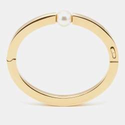 Pre Owned Chloe Gold Tone Faux Pearl Darcey Cuff Bracelet L