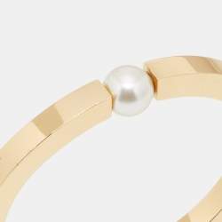 Pre Owned Chloe Gold Tone Faux Pearl Darcey Cuff Bracelet L